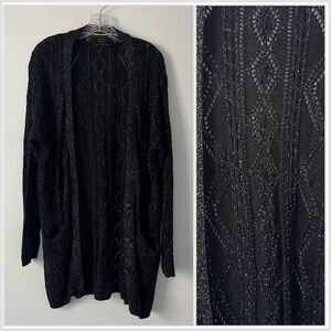 Free People New Romantics Black Sparkle Metallic Cardigan Knit Long Sweater S
